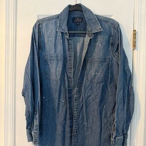 Lucky Brand: Women’s Blue Denim Paint Spackled Shirt